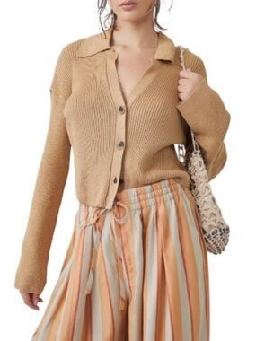 FREE PEOPLE Ella Sweater Shirt in Iced Coffee Size Small